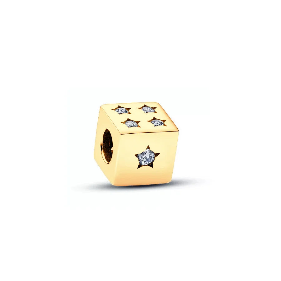 Gold Plated CZ Charms Fit Original Bracelet 925 Sterling Silver Core Heart Star Flower Dangle Beads Luxury DIY Jewelry Gift