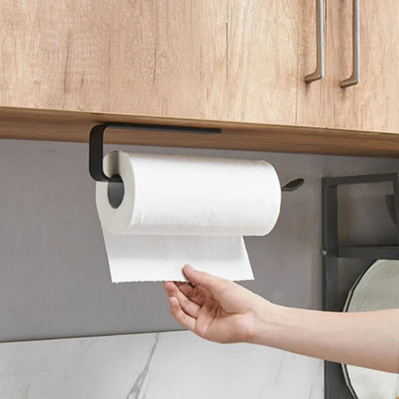 Space Saving Self Adhesive Wall Mounted Tissue Holder Kitchen Storage Organizer Dual Purpose Toilet Paper Hand Towels No Drill