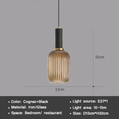 Striped Nordic Vintage Colorful Glass Chandelier For Dining Room Kitchen Island Pendant Light Bedroom Bedside Hanging Lamp