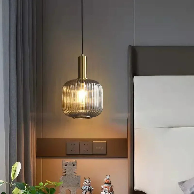 Striped Nordic Vintage Colorful Glass Chandelier For Dining Room Kitchen Island Pendant Light Bedroom Bedside Hanging Lamp