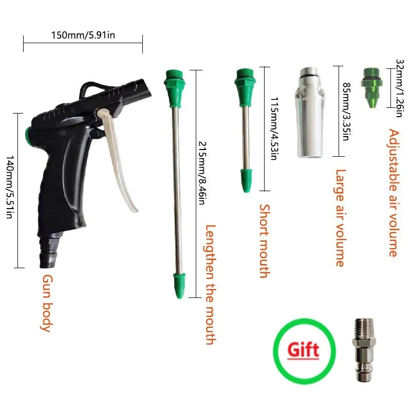 LiTuiLi Pneumatic Blow Gun Aluminum Alloy Compressor Pistol Duster Portable Cleaner High Pressure Dust Blower Nozzle Cleaning