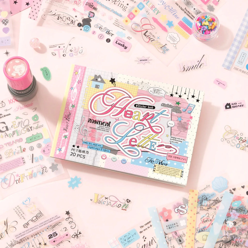 20sheets Kawaii Ins M5 Creative Typeface Die cut Stickers Book for DIY Diary Scrapbook Handmade Aesthetic Stickers
