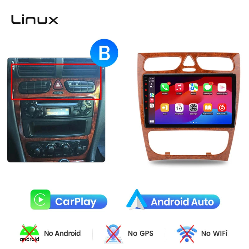 Junsun Wireless CarPlay Android Auto Car Radio For Mercedes-Benz C-Class (W203) / CLK-Class (C209/A209) 2000-2009 Built-in Cooling Fan Android GPS Navigation Multimedia Player WiFi DSP RDS BT SWC IPS Touch Screen Autoradio Vi