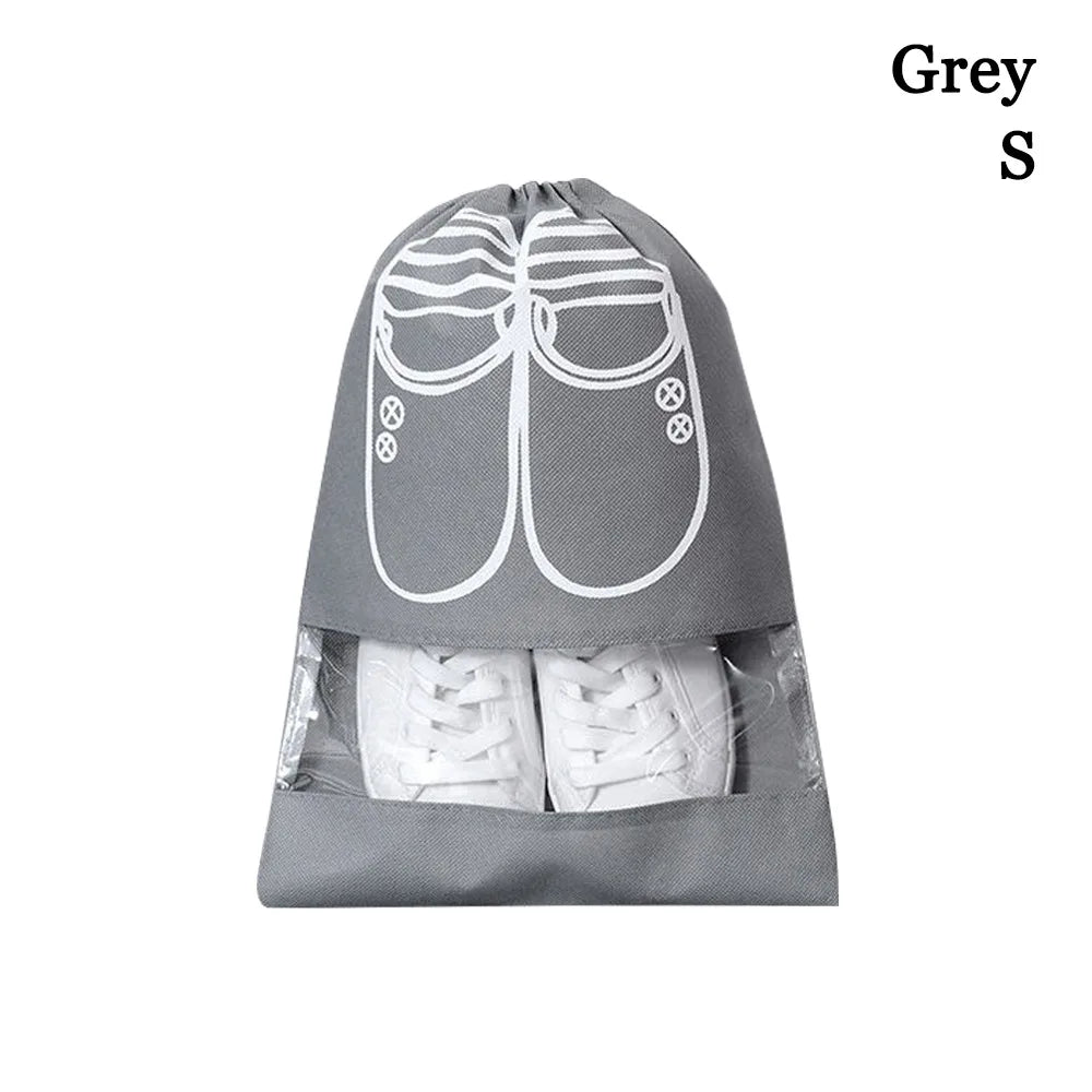 New Non-woven Shoes Pouch Portable Waterproof Shoes Storage Organizer Bags Drawstring Accessories Transparent Hanging Bag Travel