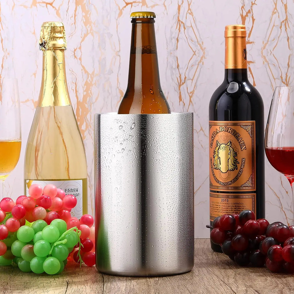 Wholesale Custom Logo Double Wall Stainless Steel Wine Cooler Bucket Metal Beer & for Champagne Chiller for Cold Wine Storage