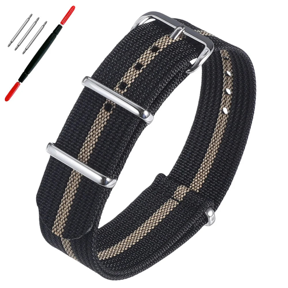 16mm 18mm 19mm 20mm 22mm 24mm Durable Nylon Ribbed Watch Strap Stripped Sport Watch Band Replacement Wristband Belt Accessories