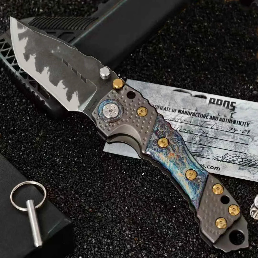 New T1 Heavy Duty Folding Knife Titanium Alloy Handle Camping Outdoor High Hardness Hunting Knife EDC Portable Defense Tool