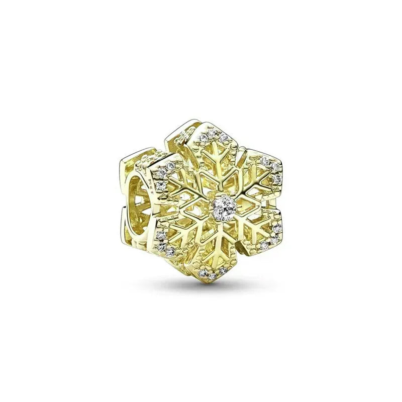 Gold Plated CZ Charms Fit Original Bracelet 925 Sterling Silver Core Heart Star Flower Dangle Beads Luxury DIY Jewelry Gift