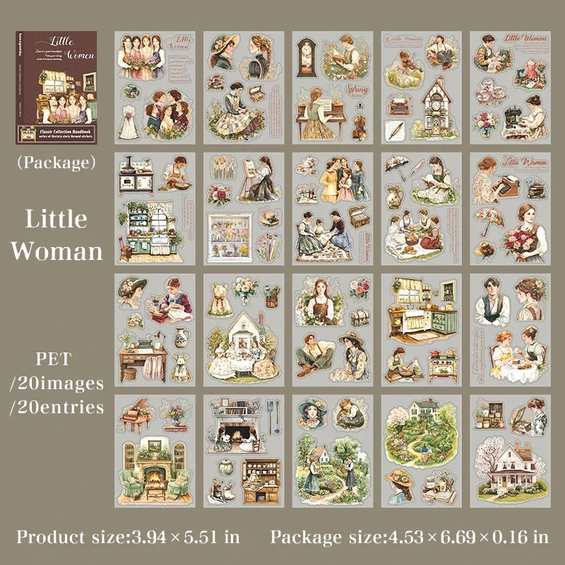 1pack/3pack Classic Literature Collection Handbook Series Literary Story Theme Sticker Book Character Collage 6 Designs