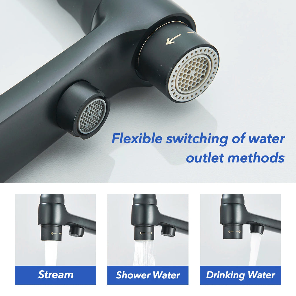 Matte Black Brass Kitchen Sink Faucet 2 Mode Tap Pure Water Filter Hot Cold Water Mixer Crane Purification Kitchen