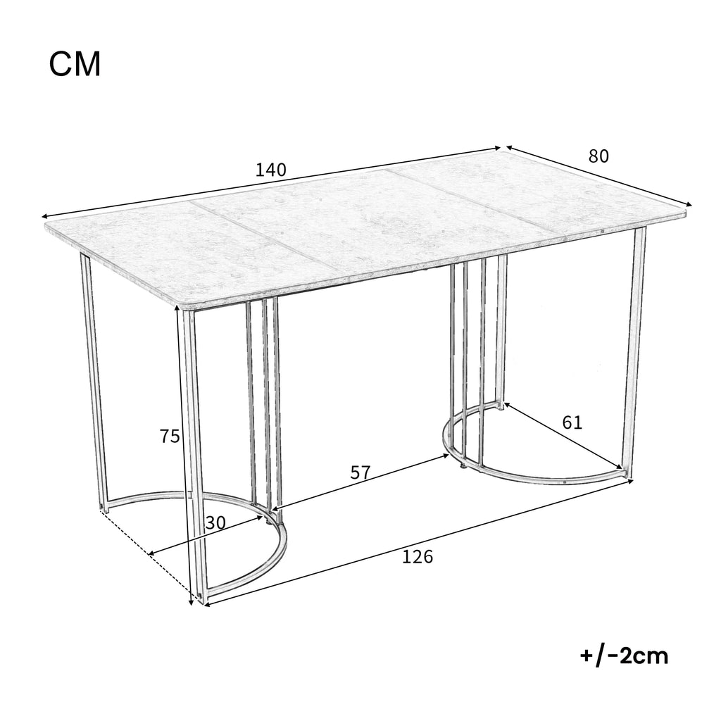 Anajqaqia 140×80×75 cm Dining Table, Modern Kitchen Dining Table, Metal Frame, Rectangular Dining Table with Adjustable Feet