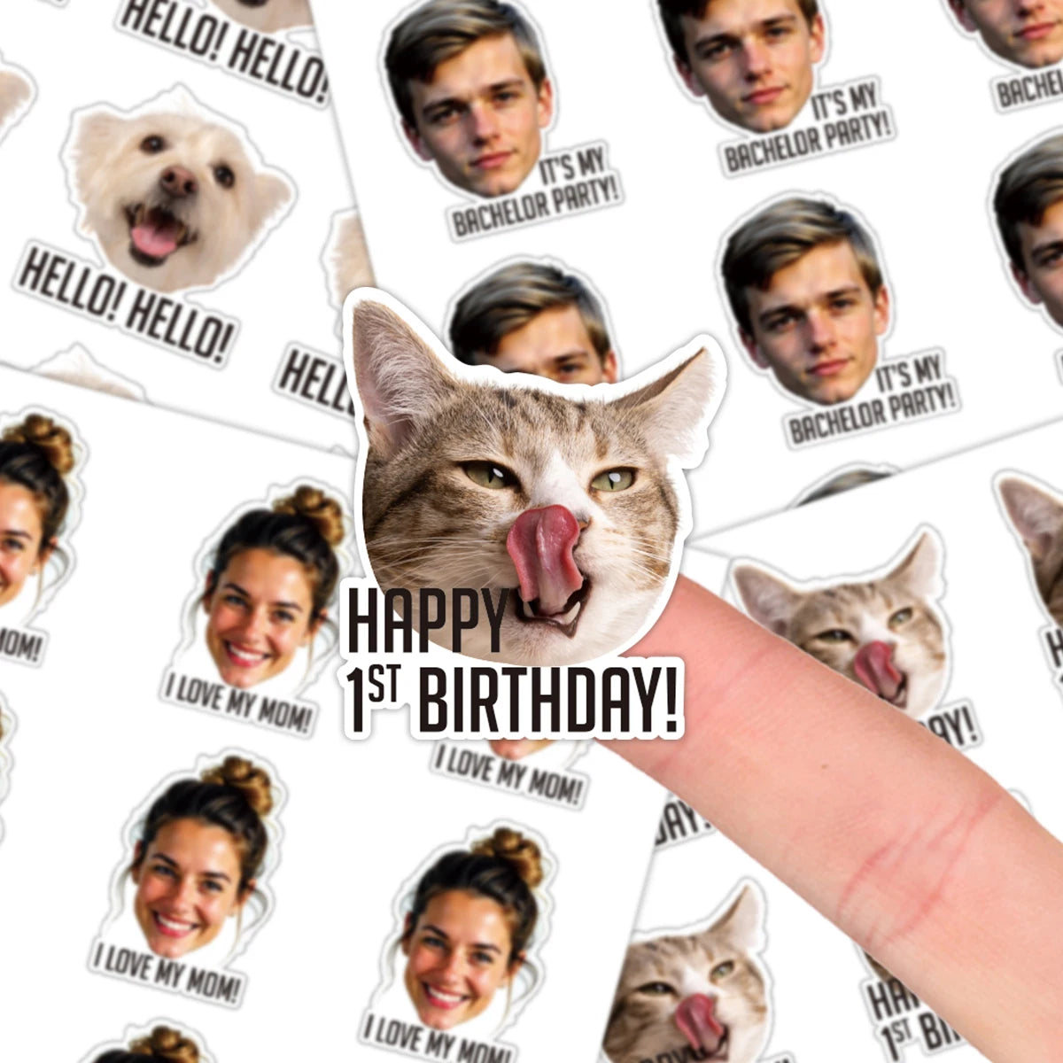 Personalized Custom Photo Portrait Face Text Stickers,Fun Image With Unique Slogan Gift For Friend Family,Pet Memorial Stickers