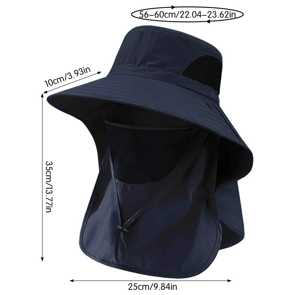 Polyester Sun Fishing Hat With Neck Cover Wide Brim UV Protection Breathable With Chin Strap For Beach Hiking Men Women