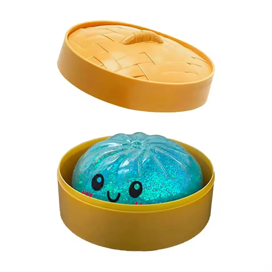 Simulation Dumpling Squishy Rebound Soft Squeeze Stress Ball With Bamboo Steamer Box Anti-Stress Toy Sensory For Creative Gift