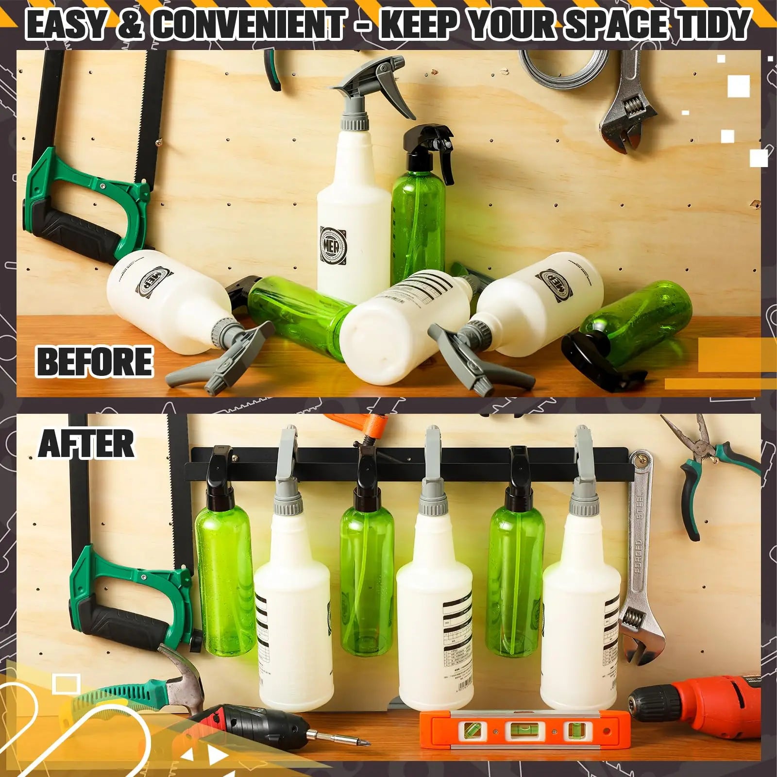 Spray Bottle Holder Wall Mounted Spray Bottle Storage Rack with Hardware Hanger Organizer, for Mobile Garage Home Organizer