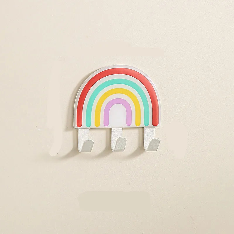 Cute leaves, rainbow shaped hooks, strong adhesive, load-bearing, no punching, kitchen door, hat, bathroom, towel hanging, wall