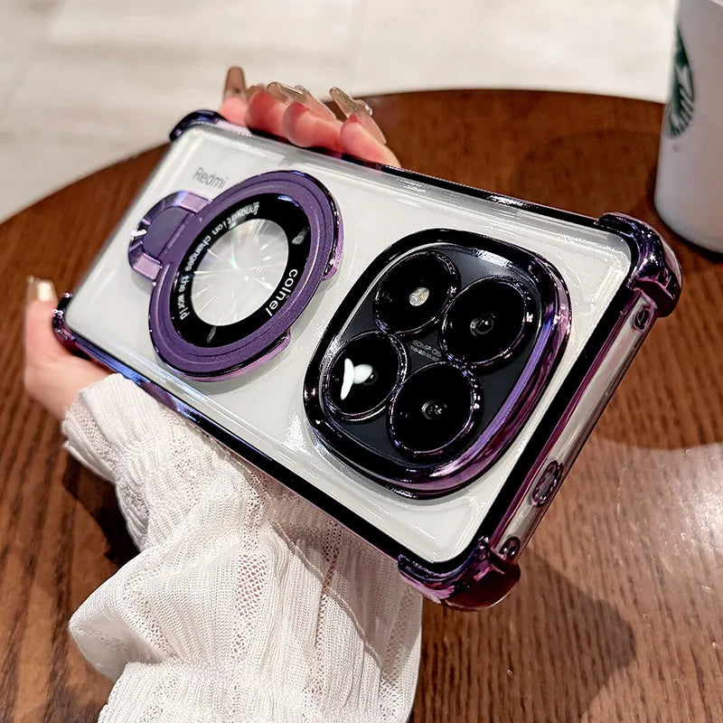 For Redmi Note 15 Pro and Note 15 Pro Plus Case Magnetic Holder Plating Airbag Transparent Camera Protection Shockproof Cover