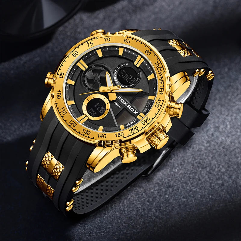 FOXBOX Men Luxury Watches Dual Display Watches Waterproof Mens Sport Wrist Watch Man Military Clock Male Stopwatch Reloj Hombre