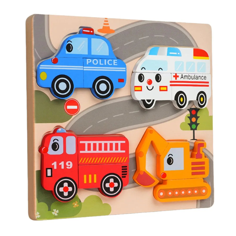 Multicolor Wooden 3D Puzzle Fruits Dinosaur Hand-eye Coordination Early Education Puzzle Cartoon Animal English Learning Puzzle