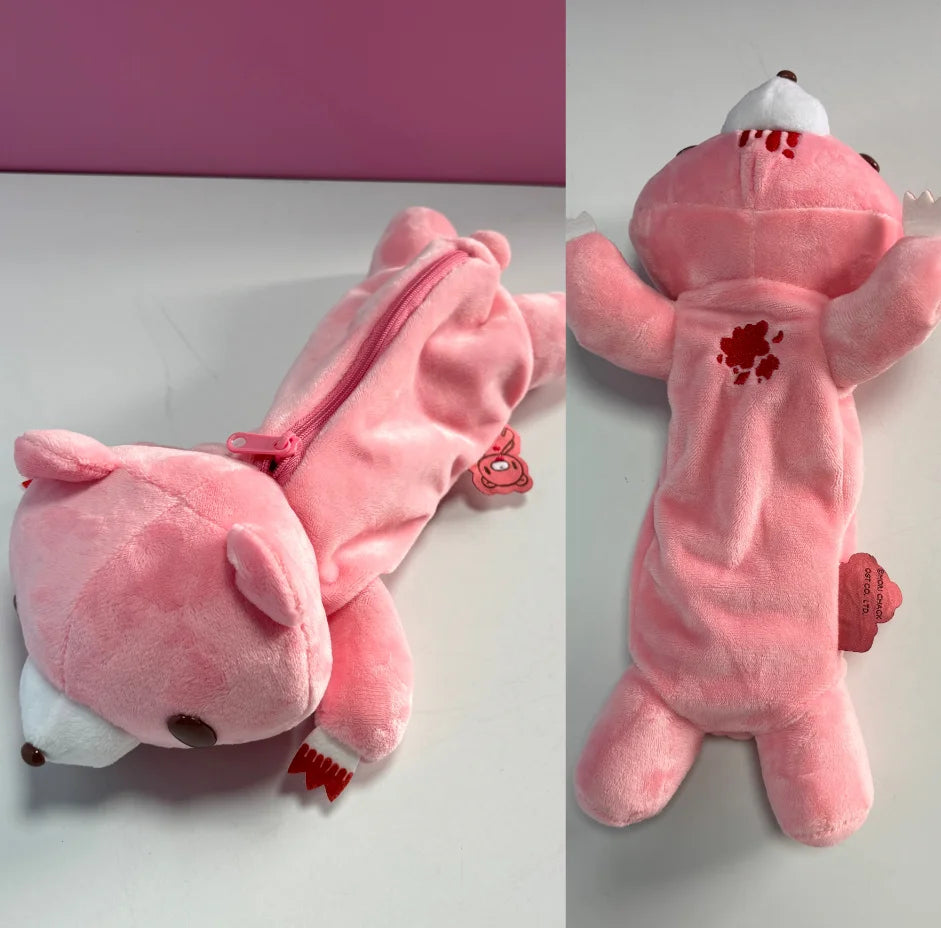 Cute Cartoon Bear Plush Pencil Case, Pink/Black Soft Stuffed Bear Pen Pouch, Creative Stationery Storage Bag for Students