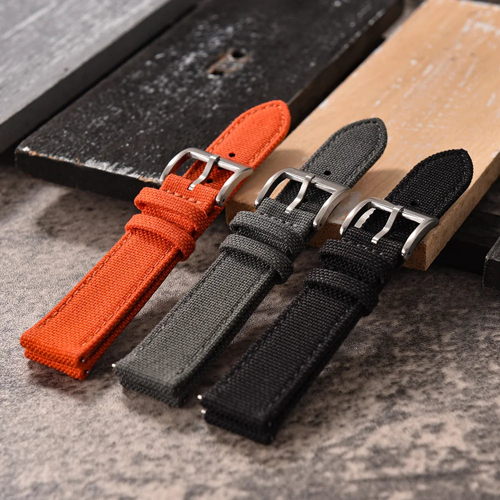 18mm 20mm 22mm Nylon Watch Strap Two-Sided Leather and Sailcloth Watch bands Quick Release Wristbands Sport Belt for Men Women