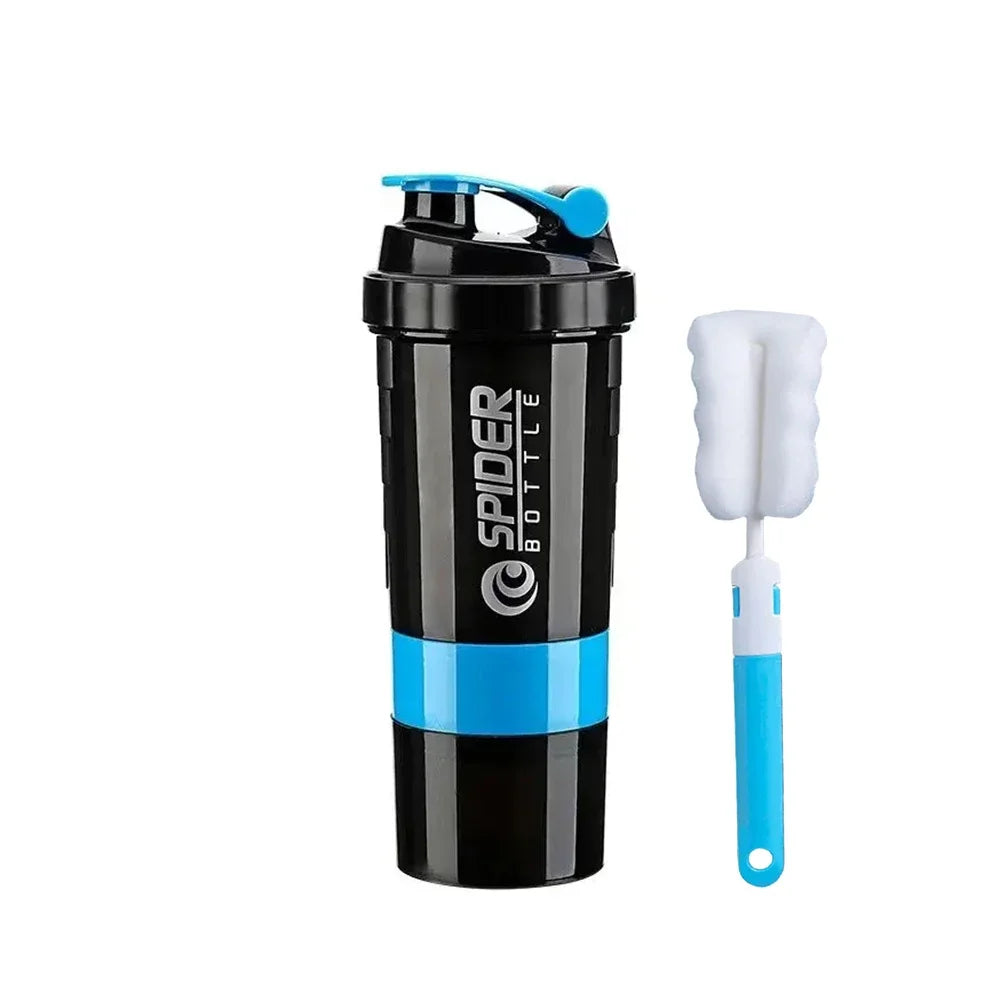 500ml Portable Protein Shaker Cup with Powder Storage Container Mixer Cup with Brush Gym Sport Water Bottle Drinkware