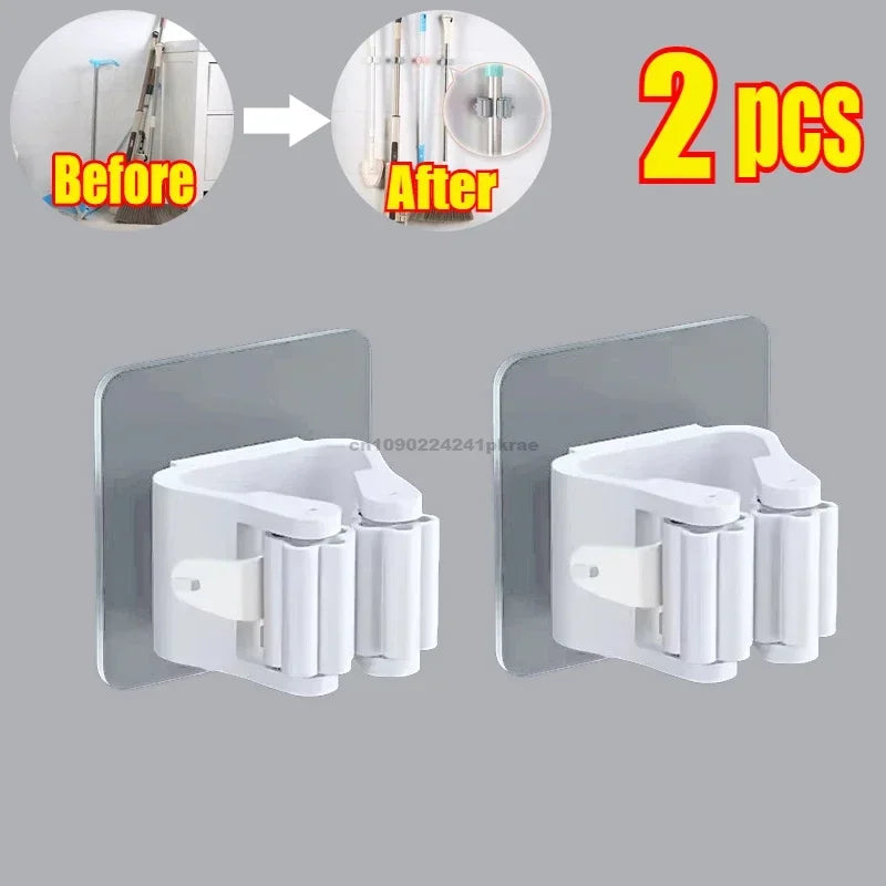 Self-adhesive Mop Holder Broom Stand Wall Mounted Mop Support Sweeping Brush Hook Storage Organizer Bathroom Kitchen Accessories