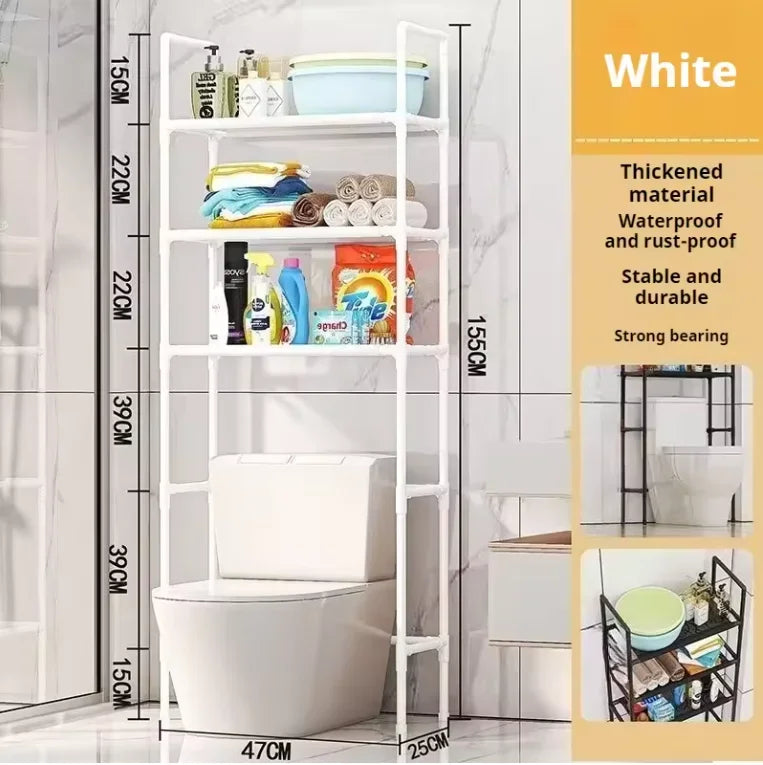 Bathroom Shelf On Toilet White Save Space With 3 Shelves Waterproof Storage Shelf Height Adjustable Legs Washing Machine Shelf