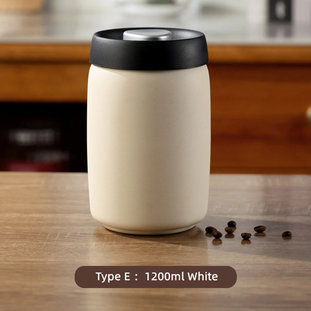 Coffee Sealed Can Stainless Steel Manual Vacuum Storage Container Jar Canister for Coffee Beans Outdoor Camping Kitchen Barista