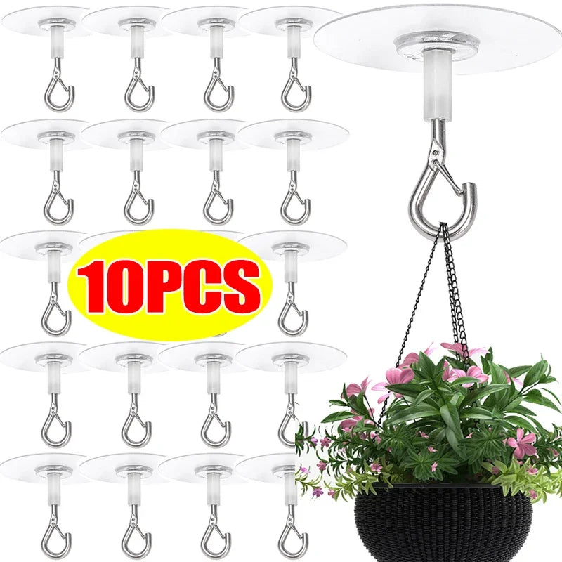 10Pcs Self Adhesive Ceiling Hooks Wall Mounted Hanging Basket Hooks Plant Flower Pot Hanging Rack Home Heavy Duty Storage Tools