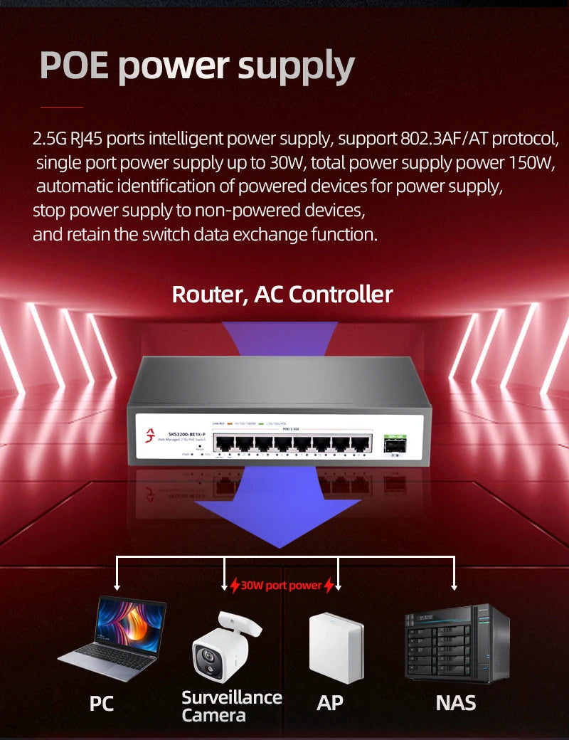 XikeStor Simple L2 Managed POE  8 Ports 2.5G POE RJ45 1 Port 10G SFP+ Ethernet  Support VLAN/Port Aggregation WEB Management