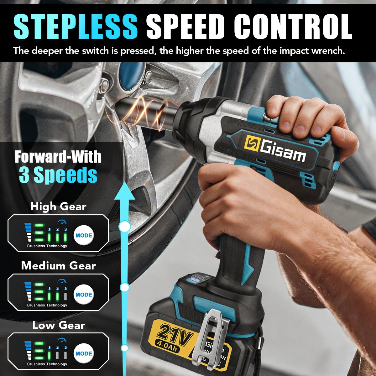 Gisam 1600N.M Brushless Electric Impact Wrench 1/2 inch Lithium-Ion Battery Cordless Wrench Power Tool For Makita 18V BatteryPin