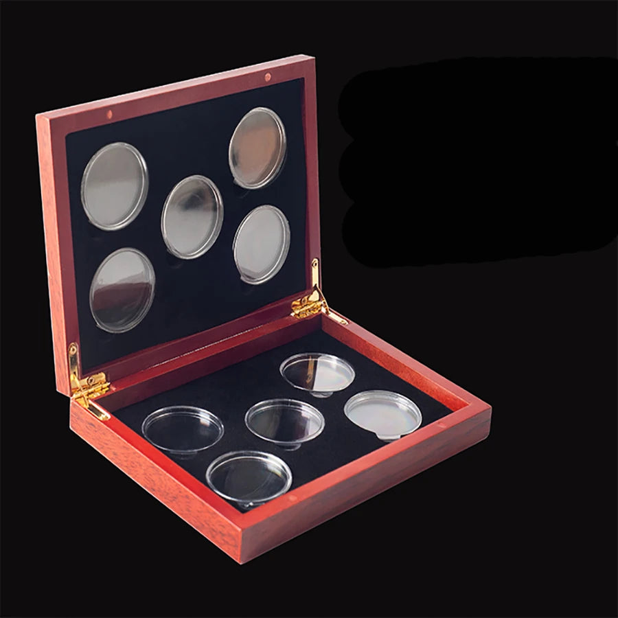 Red Round Coins Case Holders Storage Container Display 27mm 40mm Cases Wooden Box Commemorative Coins Collection Box CY