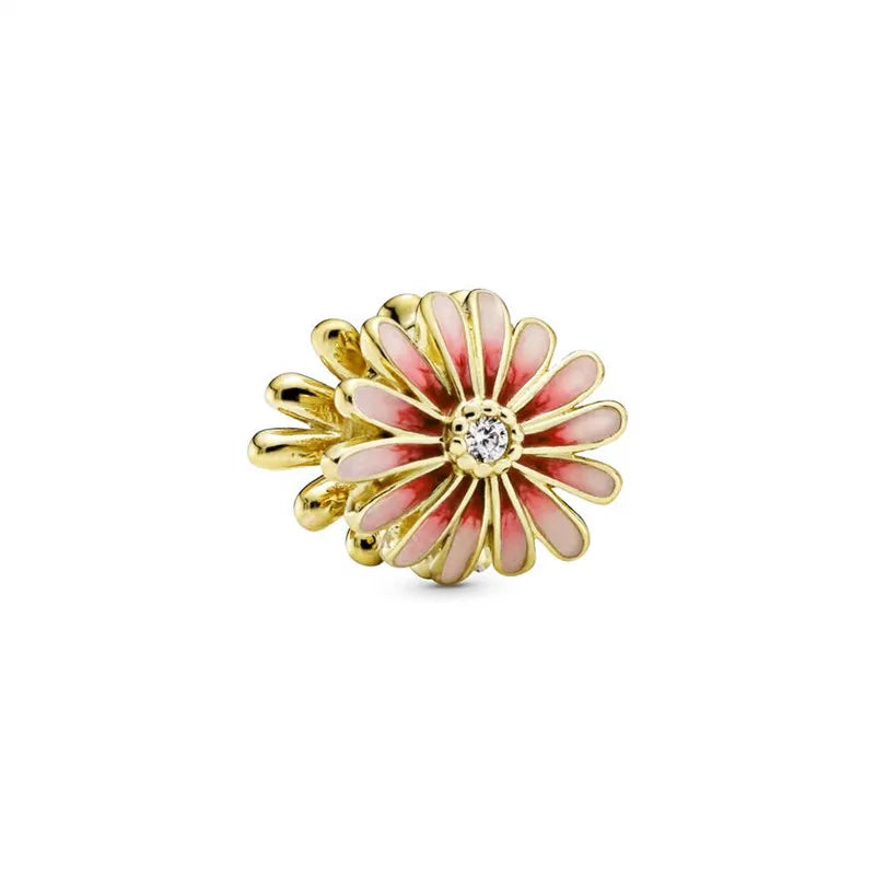 Gold Plated CZ Charms Fit Original Bracelet 925 Sterling Silver Core Heart Star Flower Dangle Beads Luxury DIY Jewelry Gift
