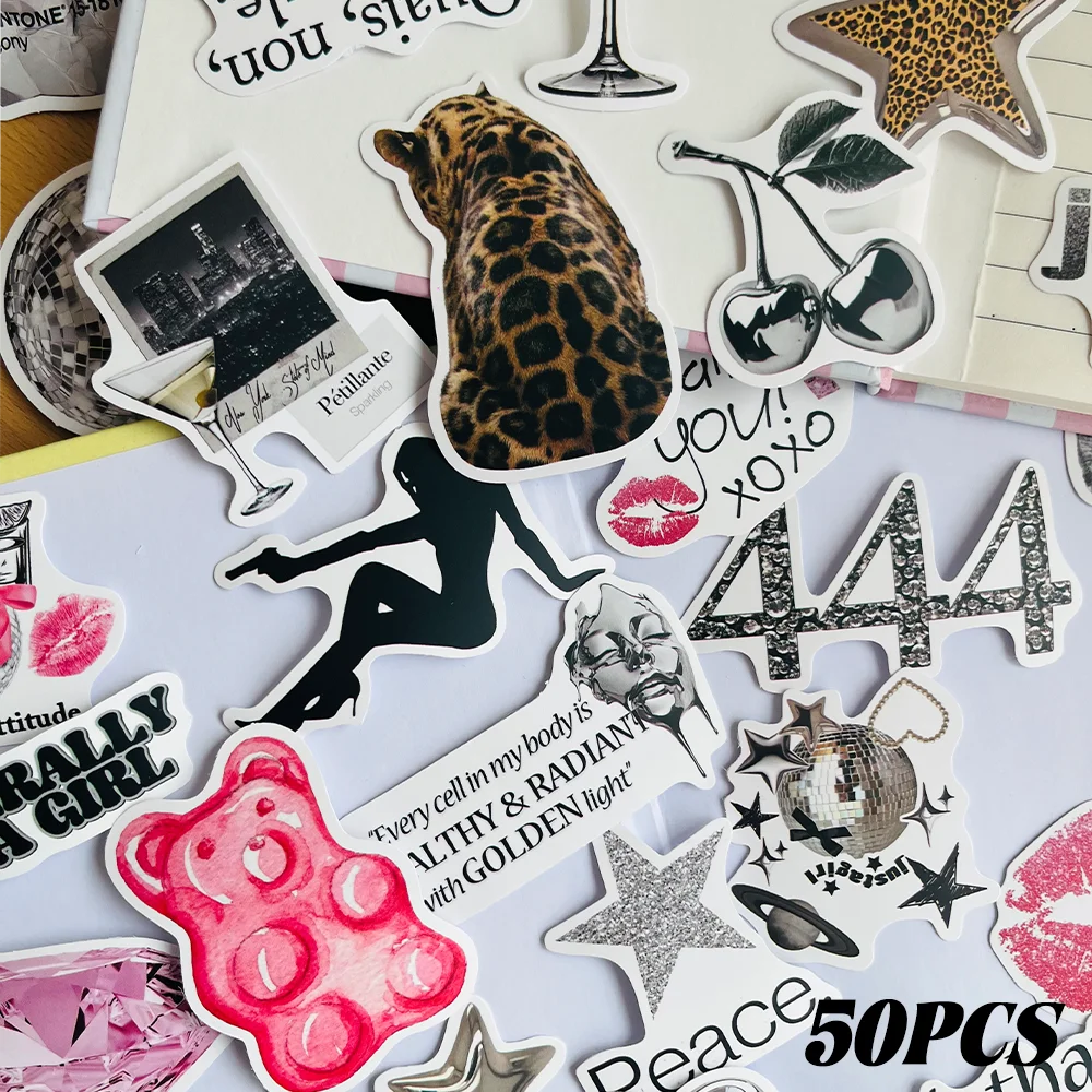50/100Pcs Silver Lucky Girl Stickers Waterproof Cartoon Gift Decoration Scrapbook Laptop Luggage Water Cup Phone Case DIY Decal