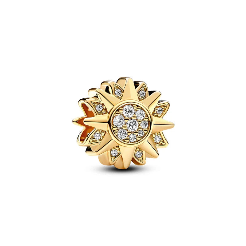 Gold Plated CZ Charms Fit Original Bracelet 925 Sterling Silver Core Heart Star Flower Dangle Beads Luxury DIY Jewelry Gift