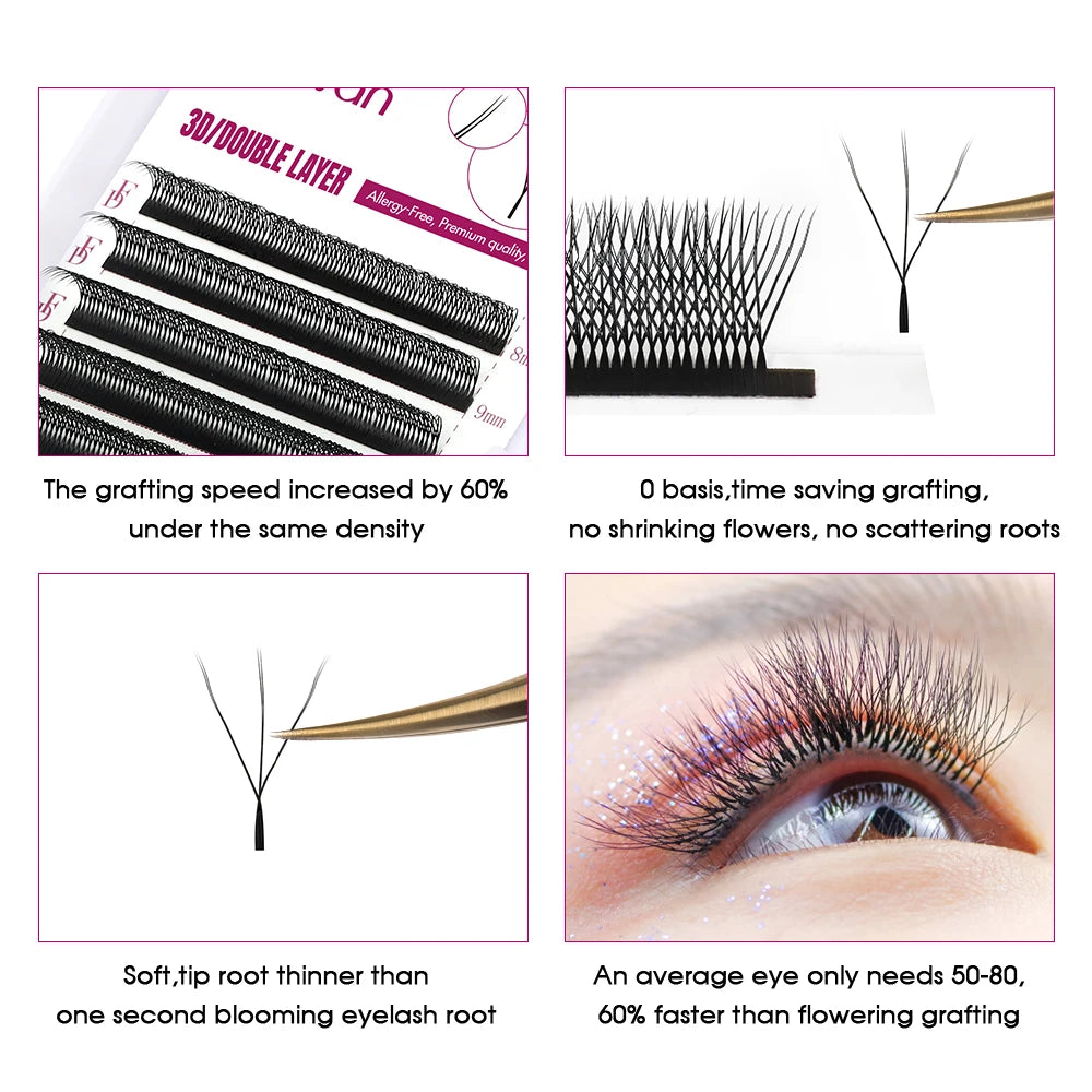 FADVAN 6D/8D W Shape (Double Layers 4D/3D-W Shape) C/D/L Curl Eyelashes Extension Natural Soft Volume Fan Lash Premade Eyelash