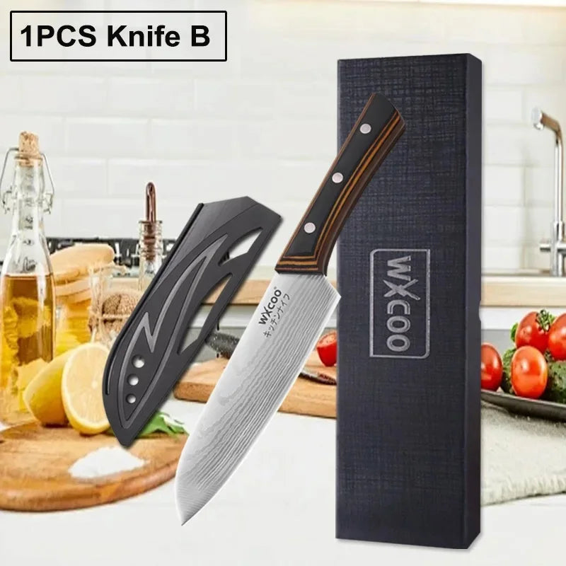 WXCOO 1PCS 7inch Japanese Knife Professional Kitchen Chef Knife for Cooking Kitchen Stainless Steel Santoku Knives Wood Handle
