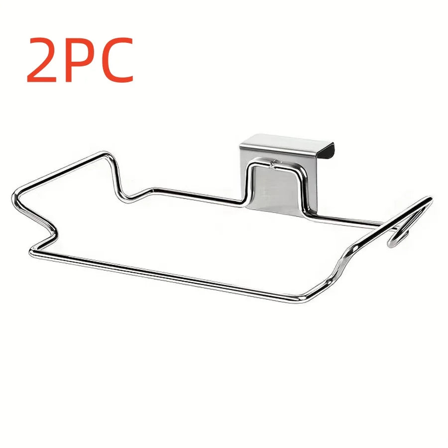 Stainless Steel Kitchen Garbage Bag Holder Hanging Cabinet Door Trash Rack Space-Saving Kitchen Gadget