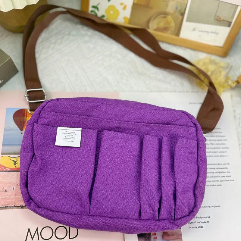 New In Stock Canvas Pencil Pouch Large Capacity Solid Color Japanese Style Portable Multifunctional Journal Storage Bag For Use