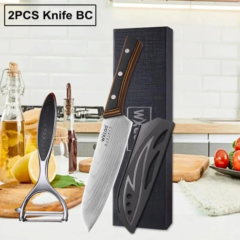 WXCOO 1PCS 7inch Japanese Knife Professional Kitchen Chef Knife for Cooking Kitchen Stainless Steel Santoku Knives Wood Handle