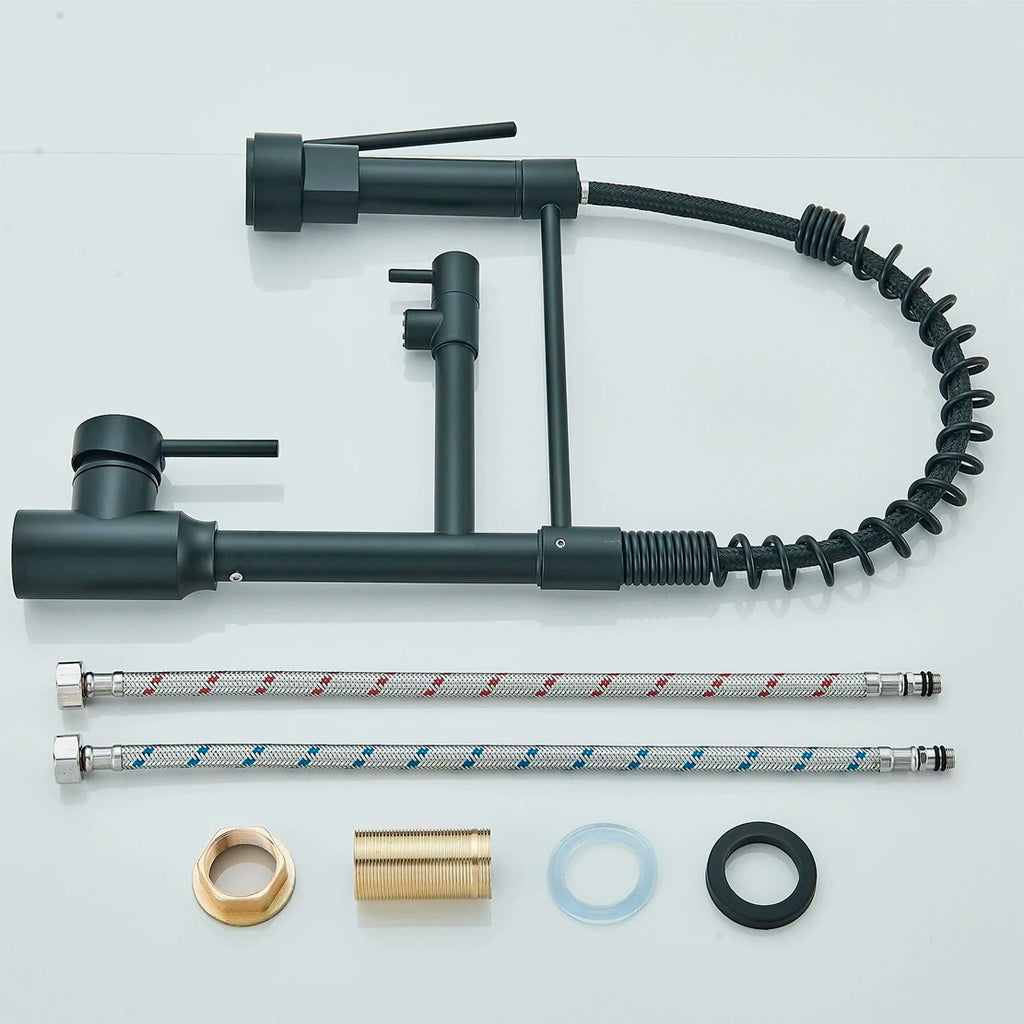 Kitchen Sink Faucet Pull Down Swivel Daul Spout Faucet Brass Deck Mounted Spring Single Handle Cold Hot Water Mixer Tap