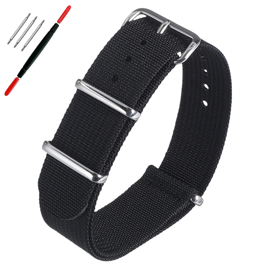 16mm 18mm 19mm 20mm 22mm 24mm Durable Nylon Ribbed Watch Strap Stripped Sport Watch Band Replacement Wristband Belt Accessories