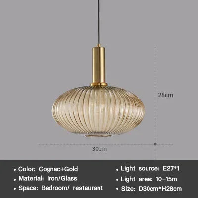 Striped Nordic Vintage Colorful Glass Chandelier For Dining Room Kitchen Island Pendant Light Bedroom Bedside Hanging Lamp