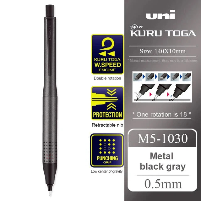 UNI ADVANCE Mechanical Pencil M5-1030 Metal Rod Low Center Gravity Kuru Toga Automatic Rotating Drawing Pencil 0.5mm Stationery