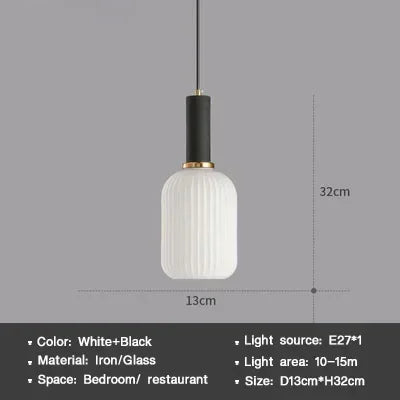 Striped Nordic Vintage Colorful Glass Chandelier For Dining Room Kitchen Island Pendant Light Bedroom Bedside Hanging Lamp