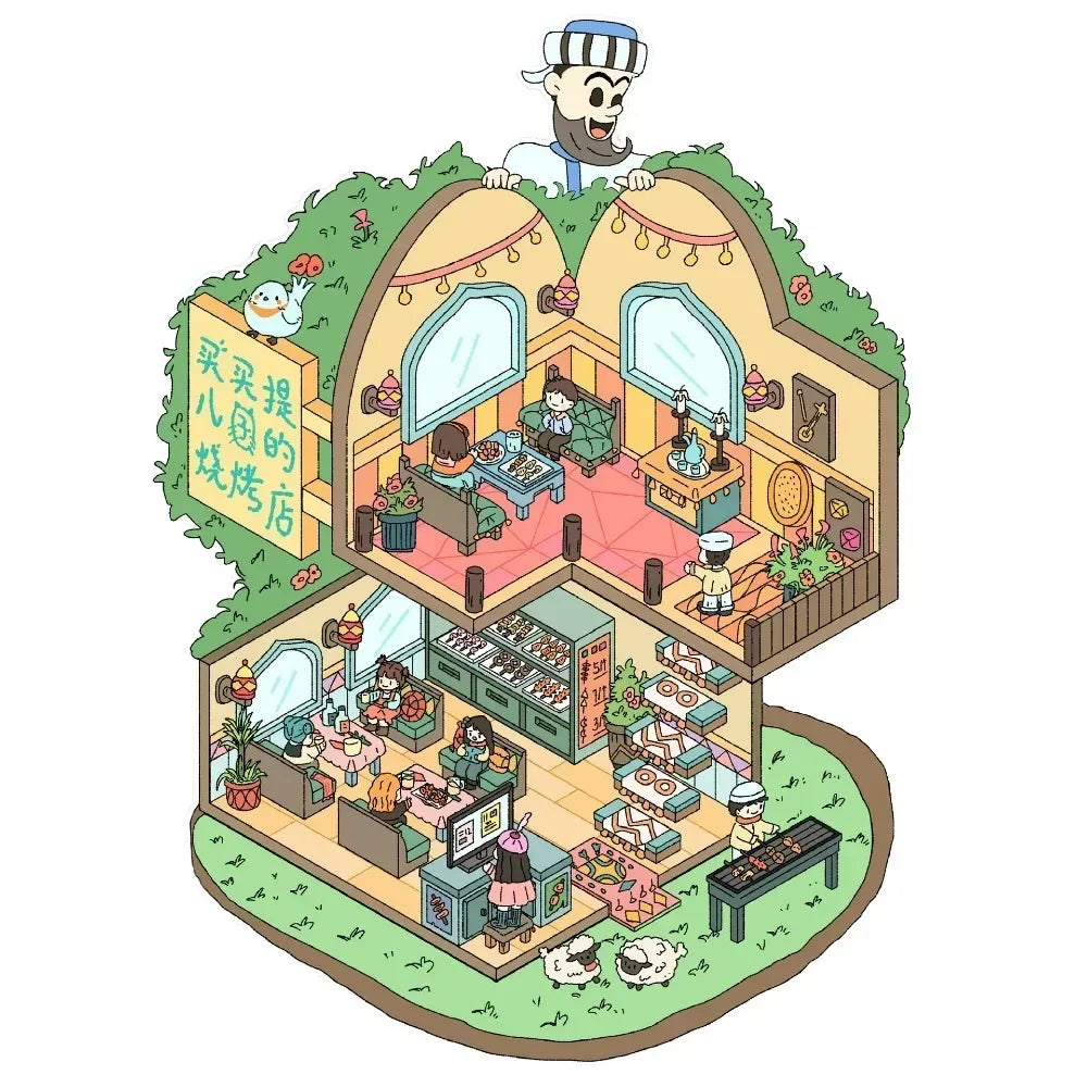 New Cartoon 3D Landscape Sticker Book Three-dimensional DIY Cabin Scene Pocket Sticker Miniature Scene Book Student Kid Child
