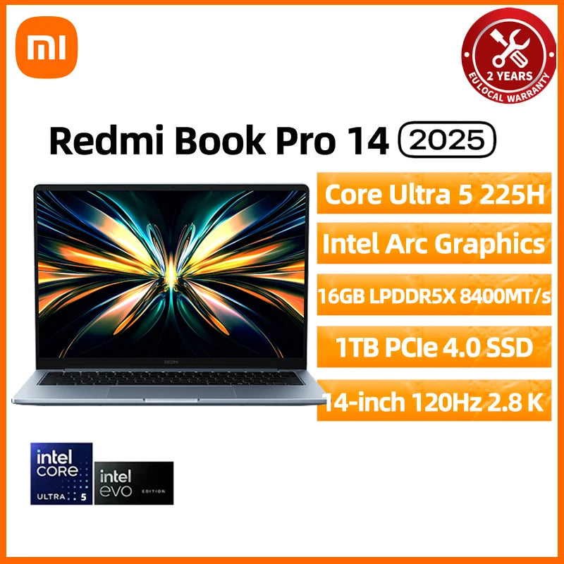 Xiaomi Laptop Redmi Book Pro 14 2025 Ultra 7 255H/Ultra 5 225H Intel Arc Graphics 32GB LPDDR5X 1T SSD 14-inch 120Hz 2.8K Screen