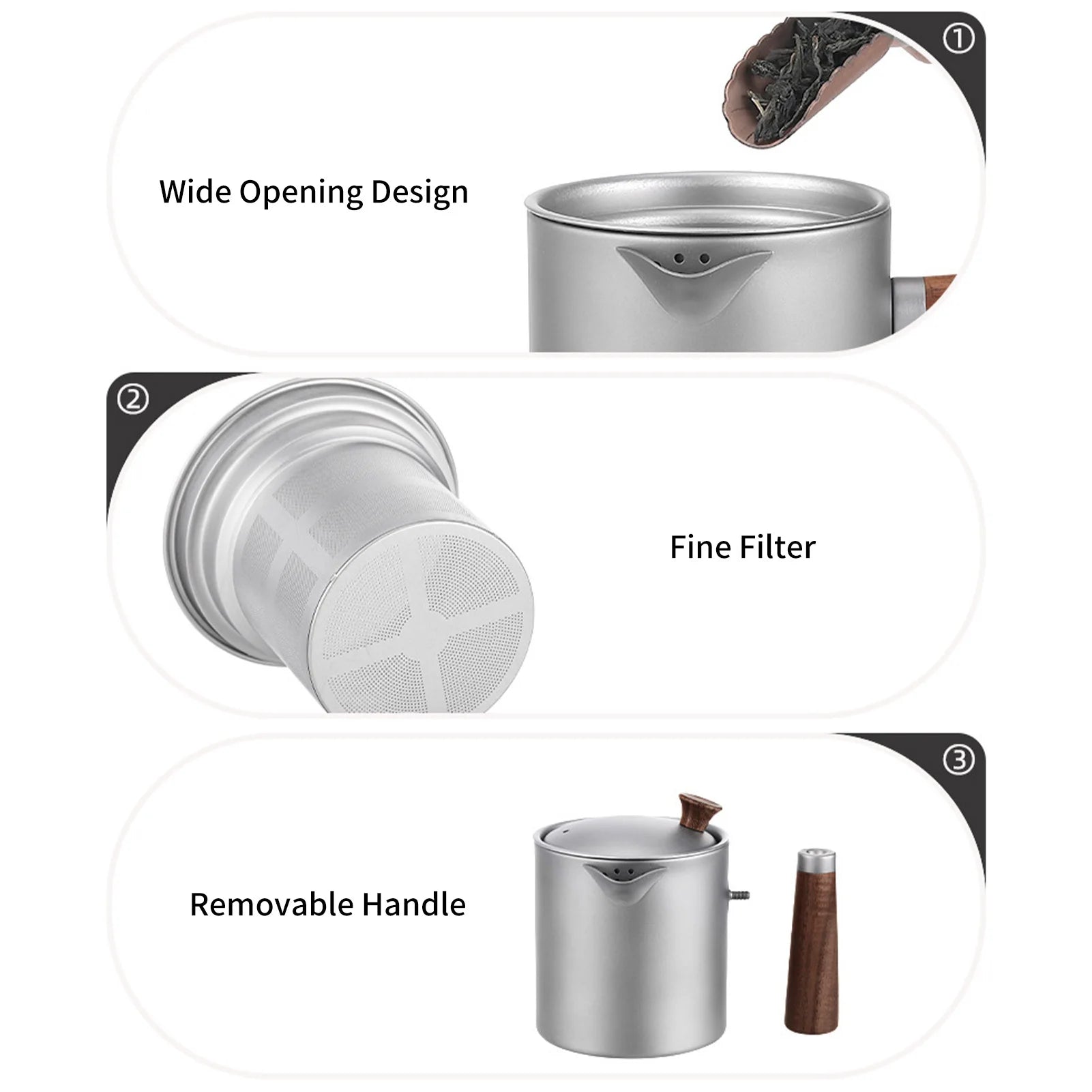 Tomshoo Titanium Kettles Wood Handle Titanium Teapot Portable Outdoor Camping Lightweight Coffee Pot With Fine Mesh Filter