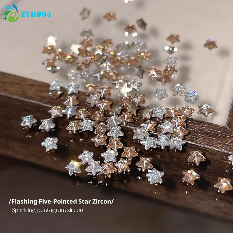 ●50Pcs/pack Star Zircon Nail Rhinestone Nail Art Charm Sparkle 3D Nail Rivet Flat Bottom Nail Decoration Parts